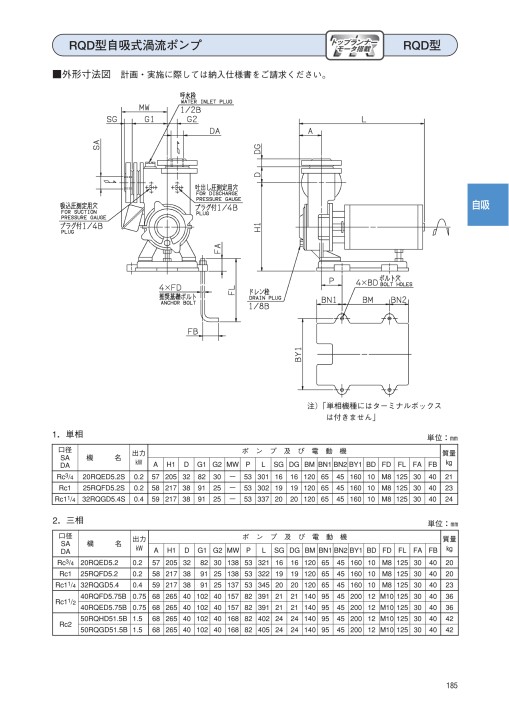 エバラ 自吸式渦流ポンプ 単相 100V 20mm 20RQED5.2S | www